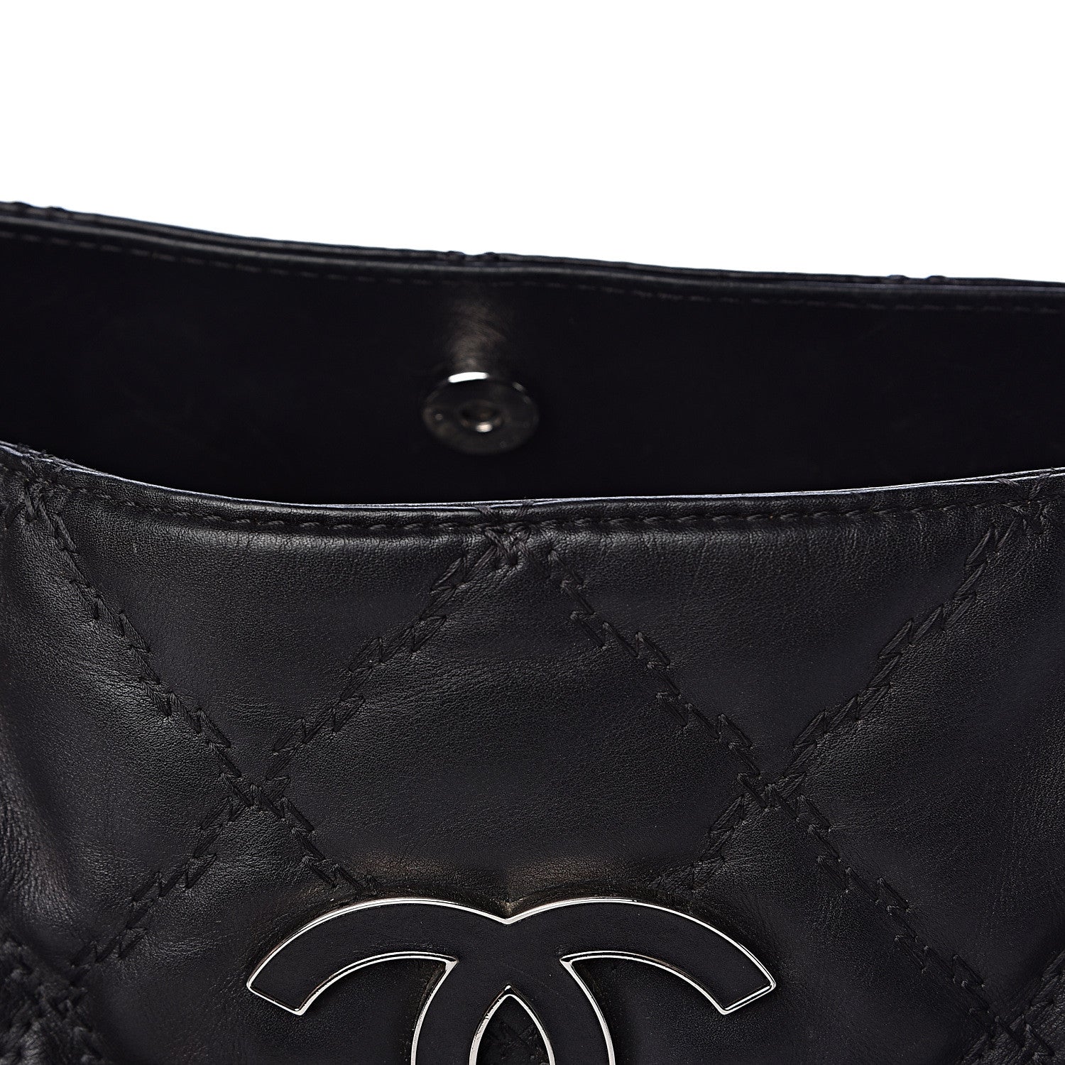 Chanel Calfskin Double Stitch Large Hamptons Shopping Tote Black 12 of 22