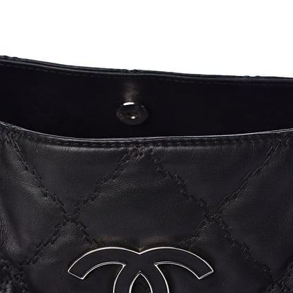 Chanel Calfskin Double Stitch Large Hamptons Shopping Tote Black 12 of 22