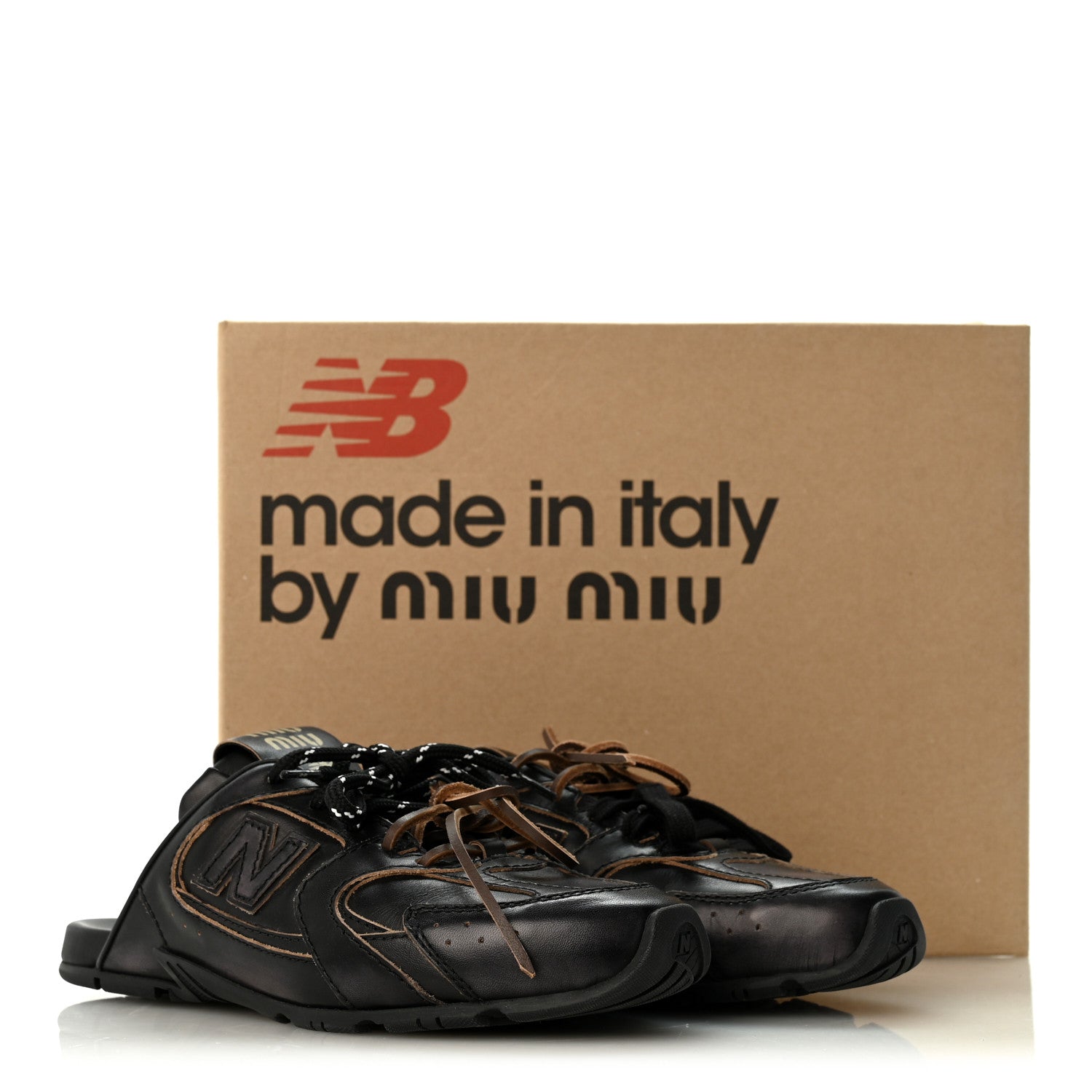 Miu Miu X NEW BALANCE Bleached Calfskin 530 SL Slip-On Sneakers Mules 37 Black 9 of 9