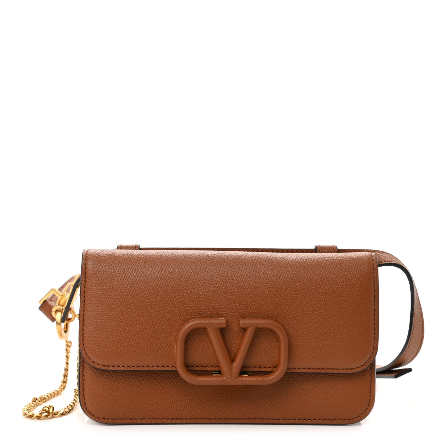 Grainy Calfskin VSling Belt Bag Saddle Brown