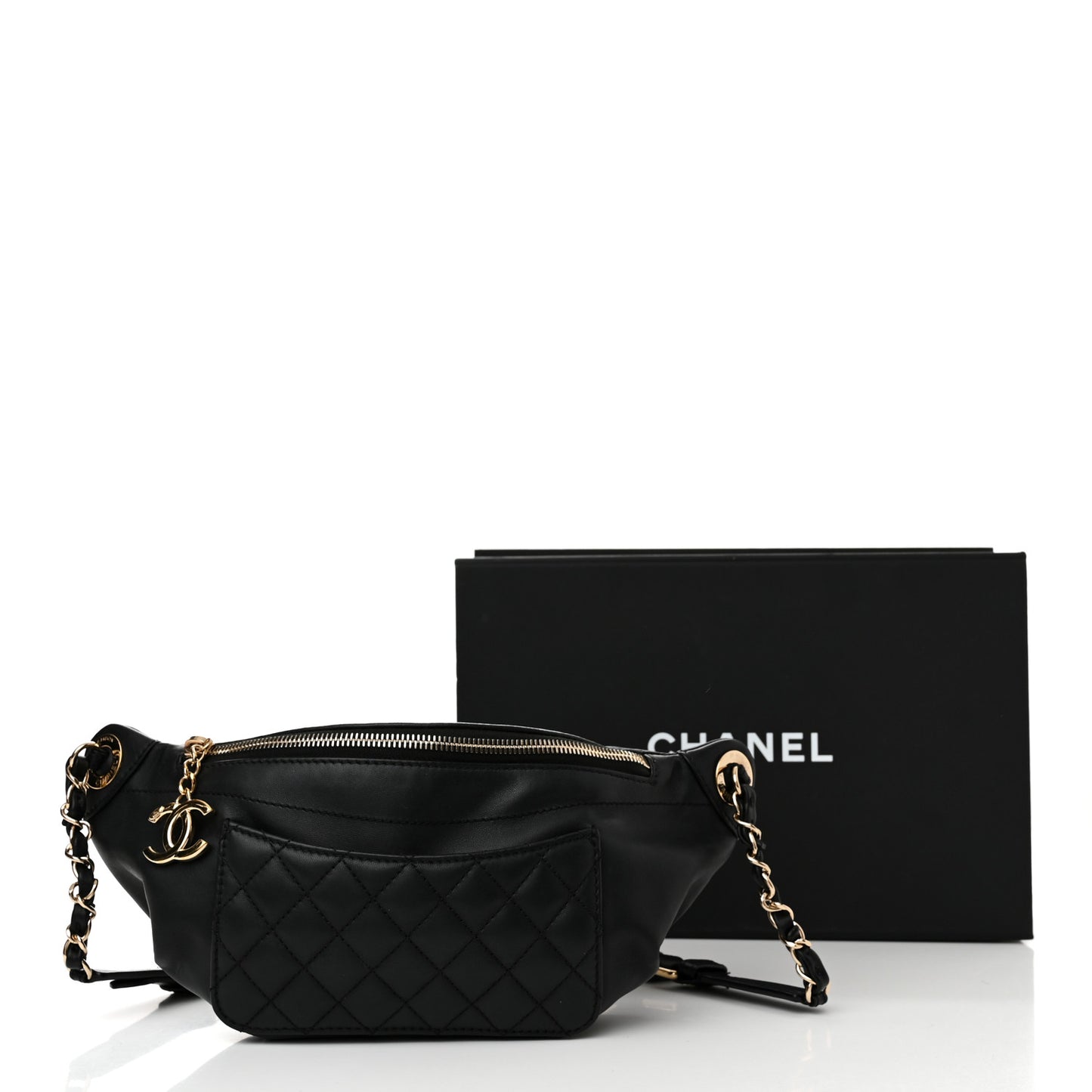 Lambskin Quilted Waist Bag Fanny Pack Black