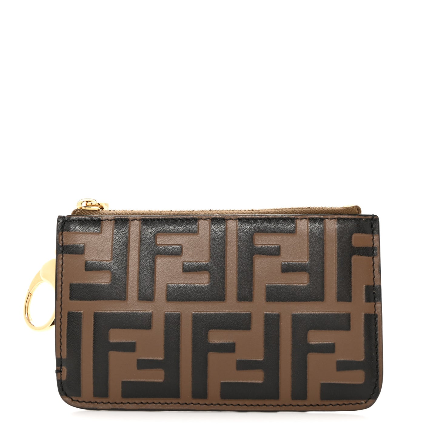 Vitello Soft F is Fendi Bi-Color FF 1974 Embossed Key Case Pouch Maya Black