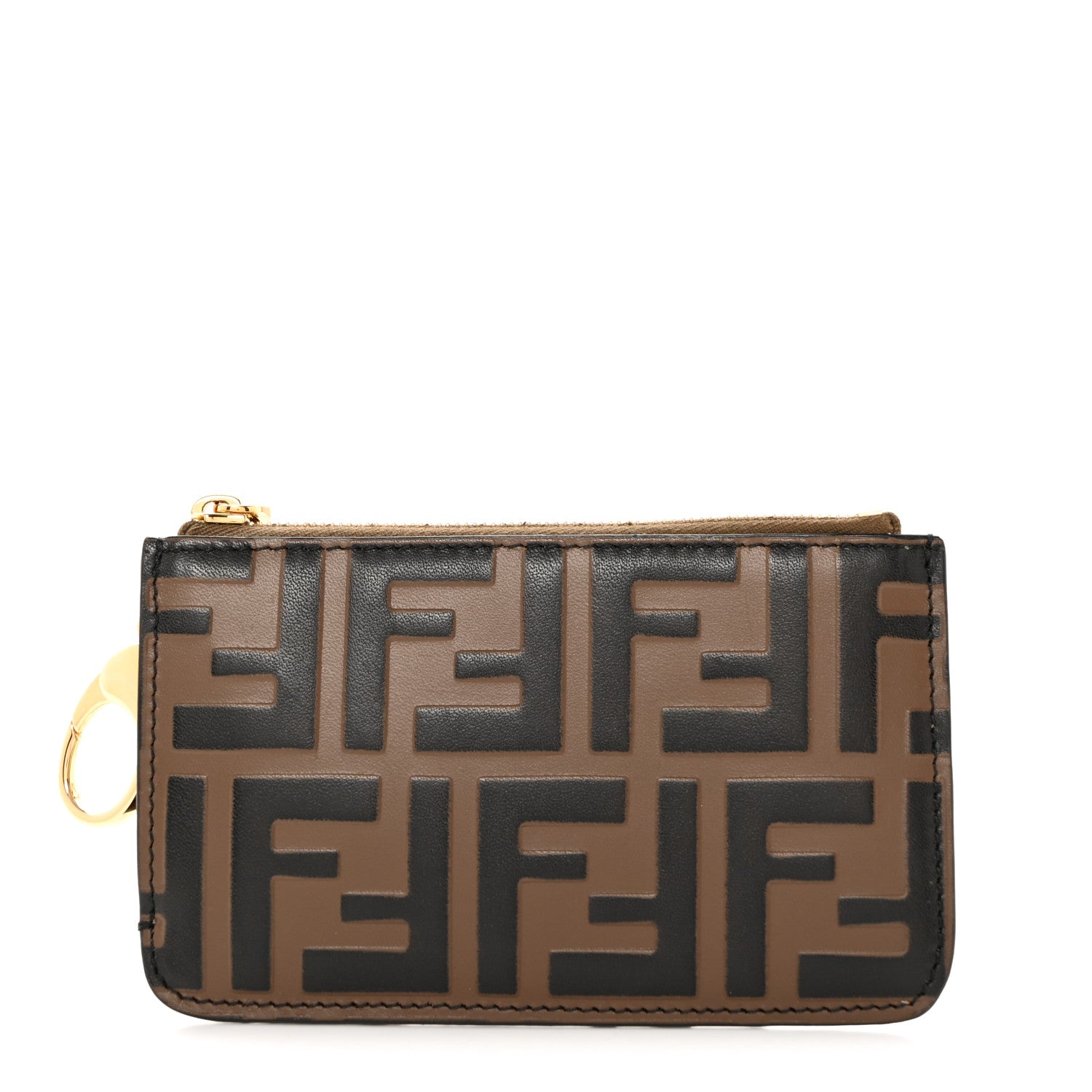 Fendi Vitello Soft F is Fendi Bi-Color FF 1974 Embossed Key Case Pouch Maya Black 1 of 11