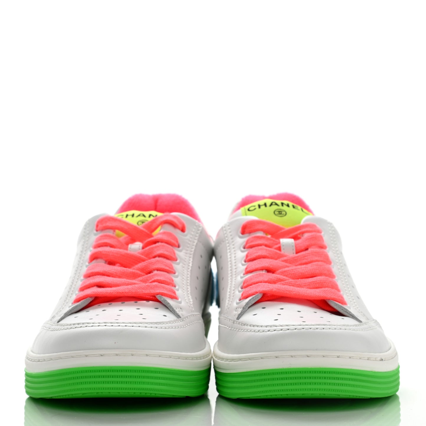 Calfskin Womens Logo Sneakers 38 White Multicolor