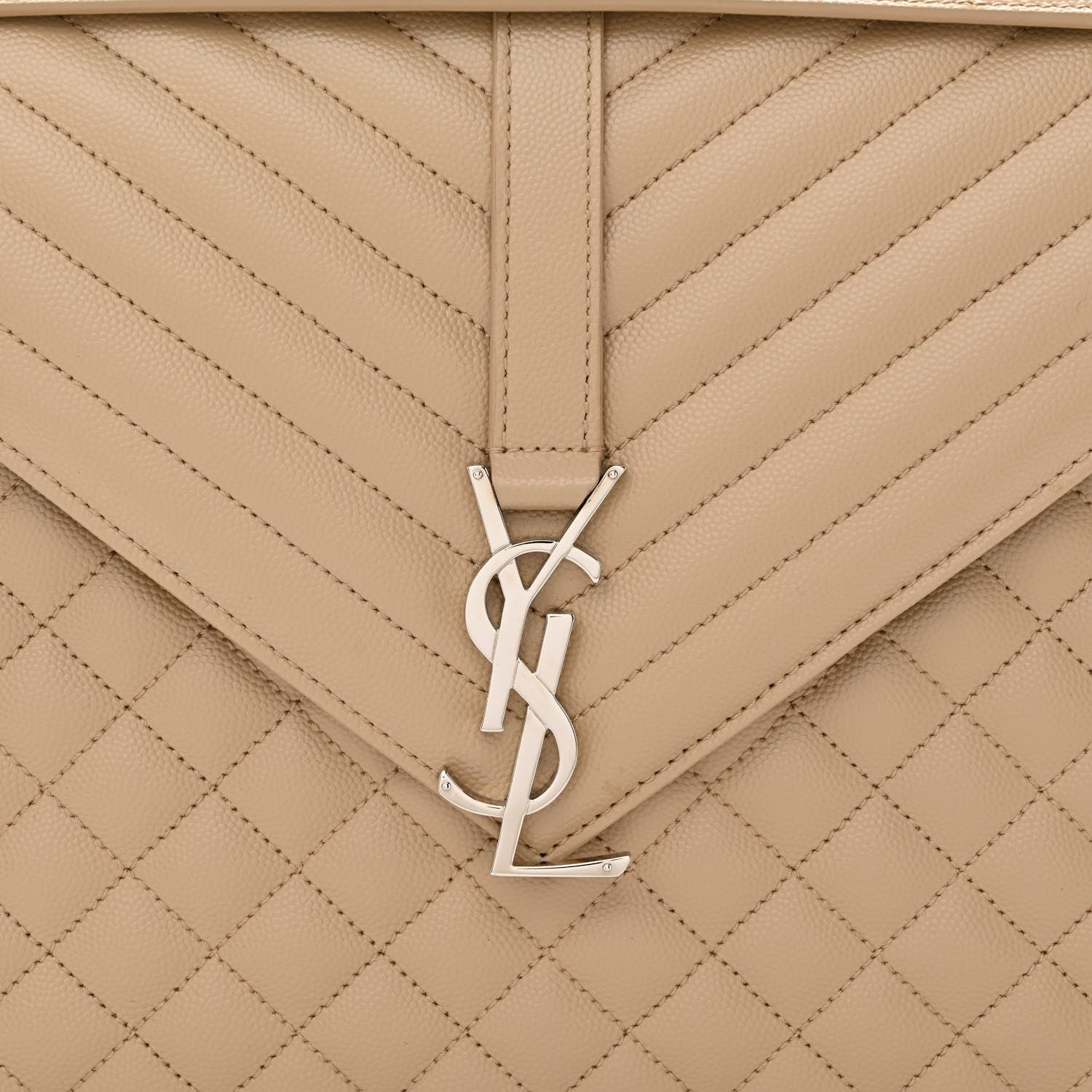 Saint Laurent Grain De Poudre Mixed Matelasse Large Triquilt Monogram Satchel Dark Beige 8 of 10