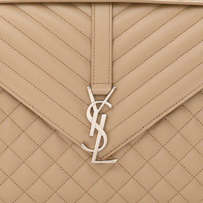 Saint Laurent Grain De Poudre Mixed Matelasse Large Triquilt Monogram Satchel Dark Beige 8 of 10
