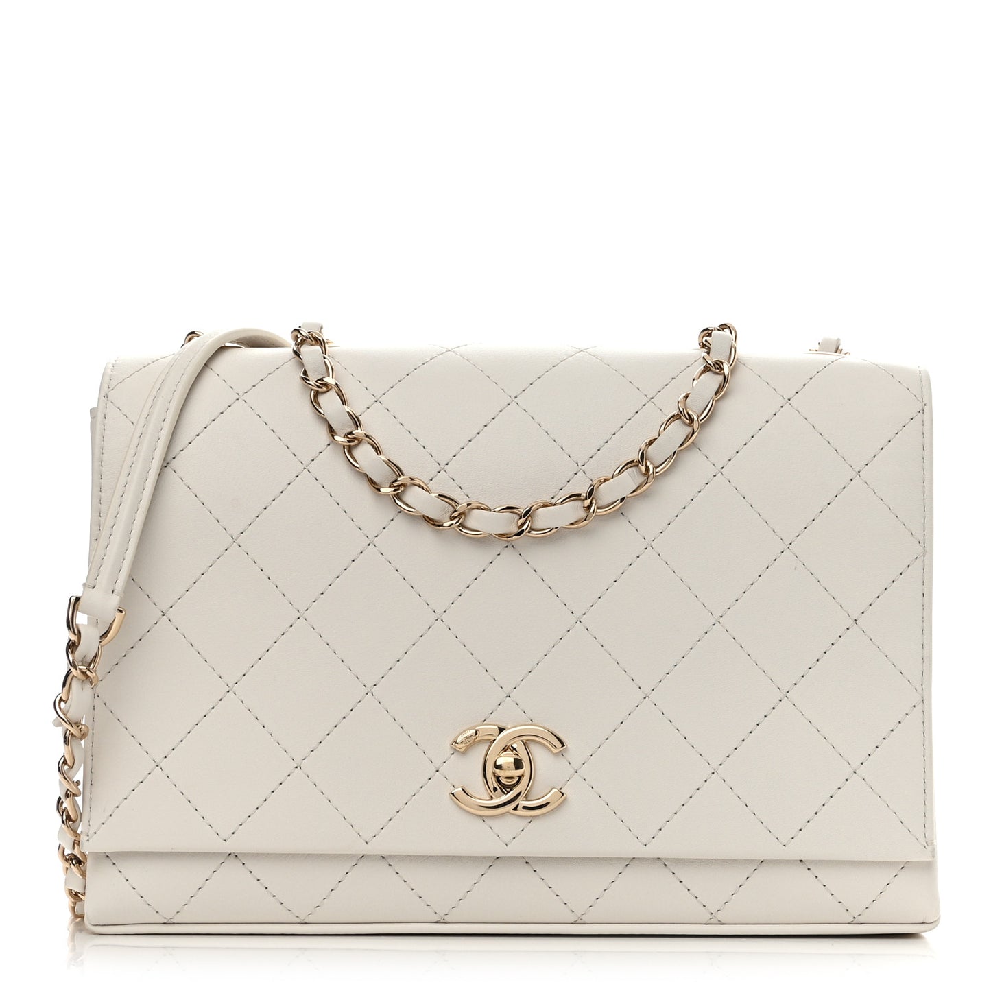 Calfskin Stitched Large Flap White