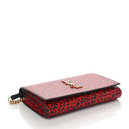 Saint Laurent Leopard Print Monogram Chain Wallet Black Red 4 of 10