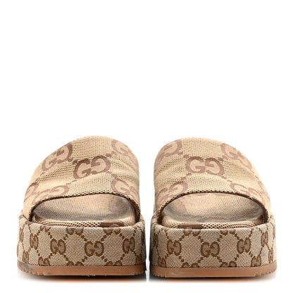 Gucci Monogram Maxi GG Angelina Platform 55mm Slide Sandals 38.5 Camel Ebony 3 of 9