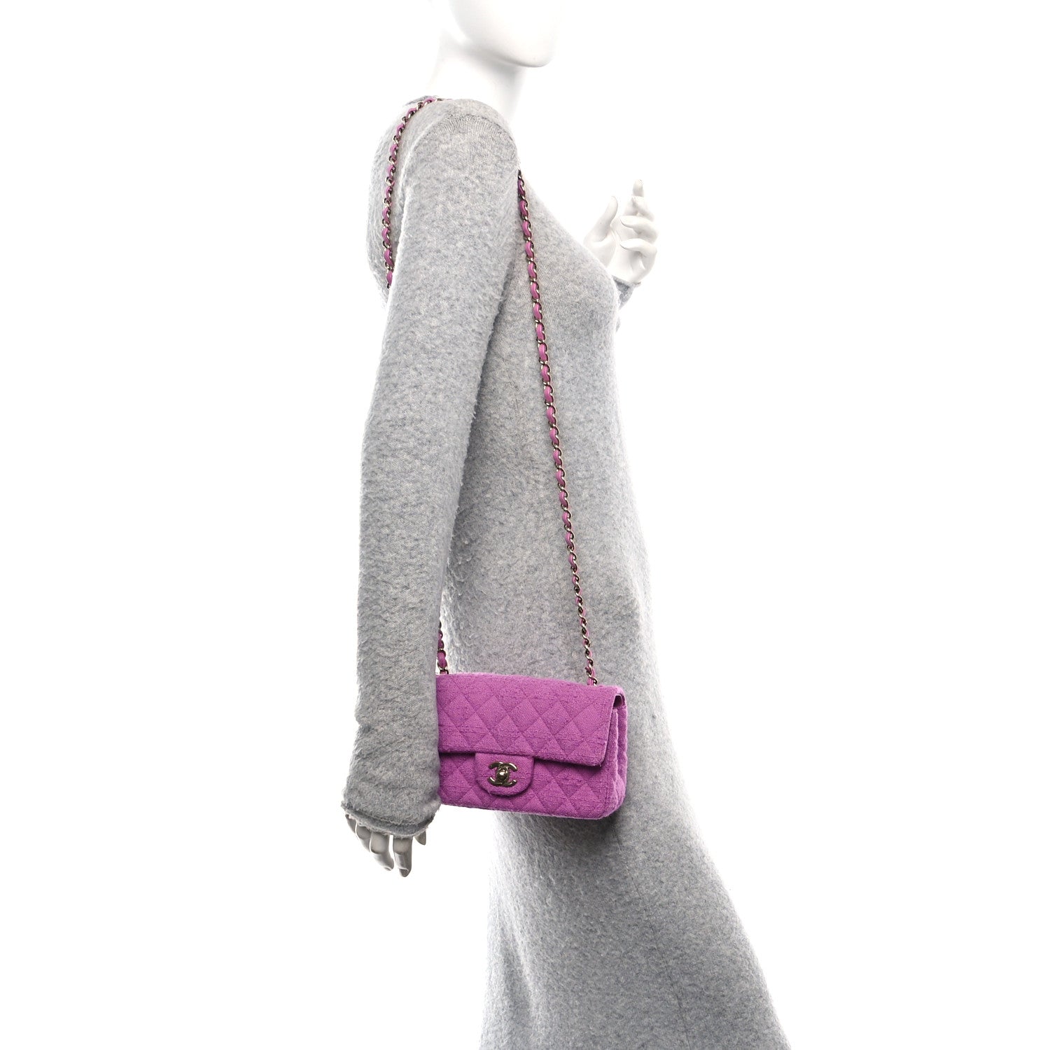 Chanel Tweed Quilted Mini Rectangular Flap Purple 2 of 10