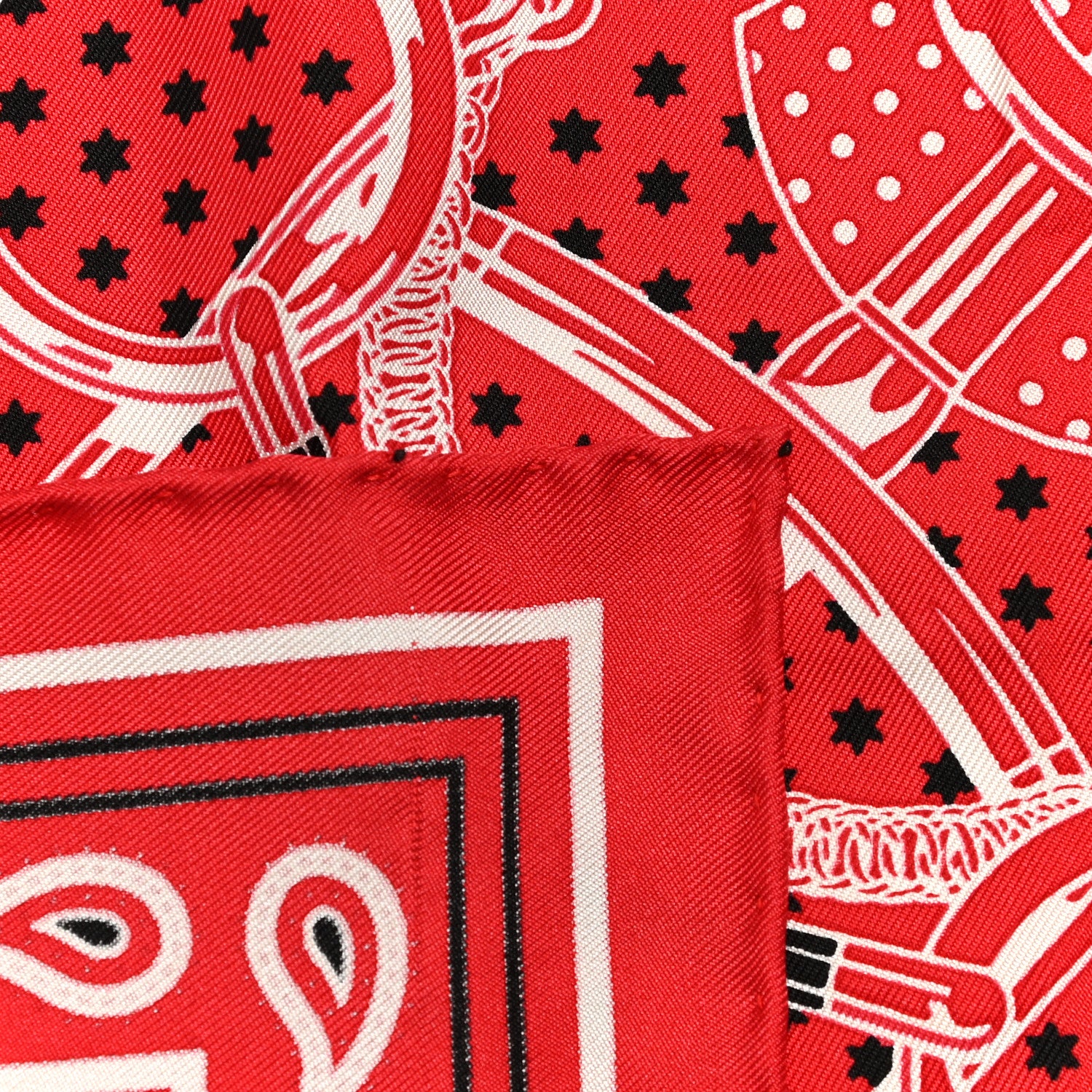 Hermes Silk Eperon D'Or Bandana Scarf 140 Rouge Black White 3 of 4