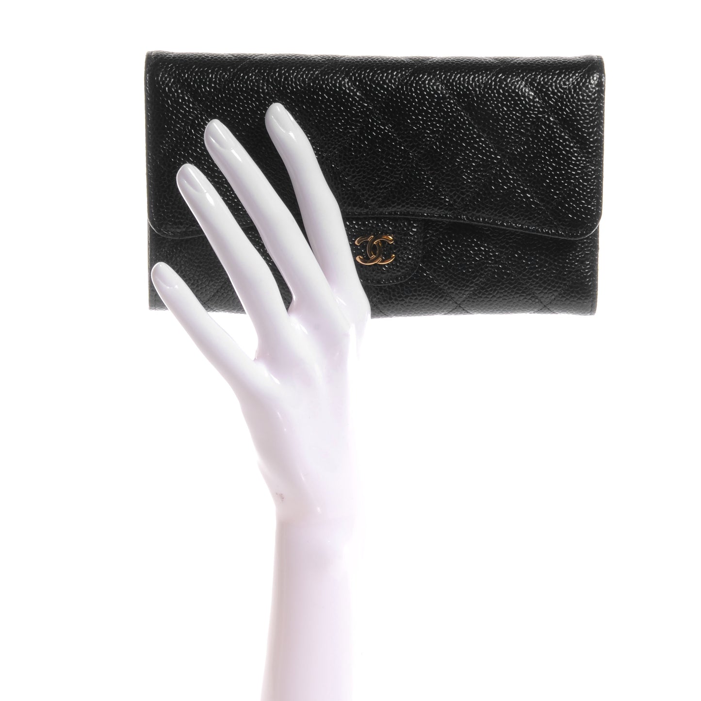 Caviar Quilted Long Flap Wallet Black
