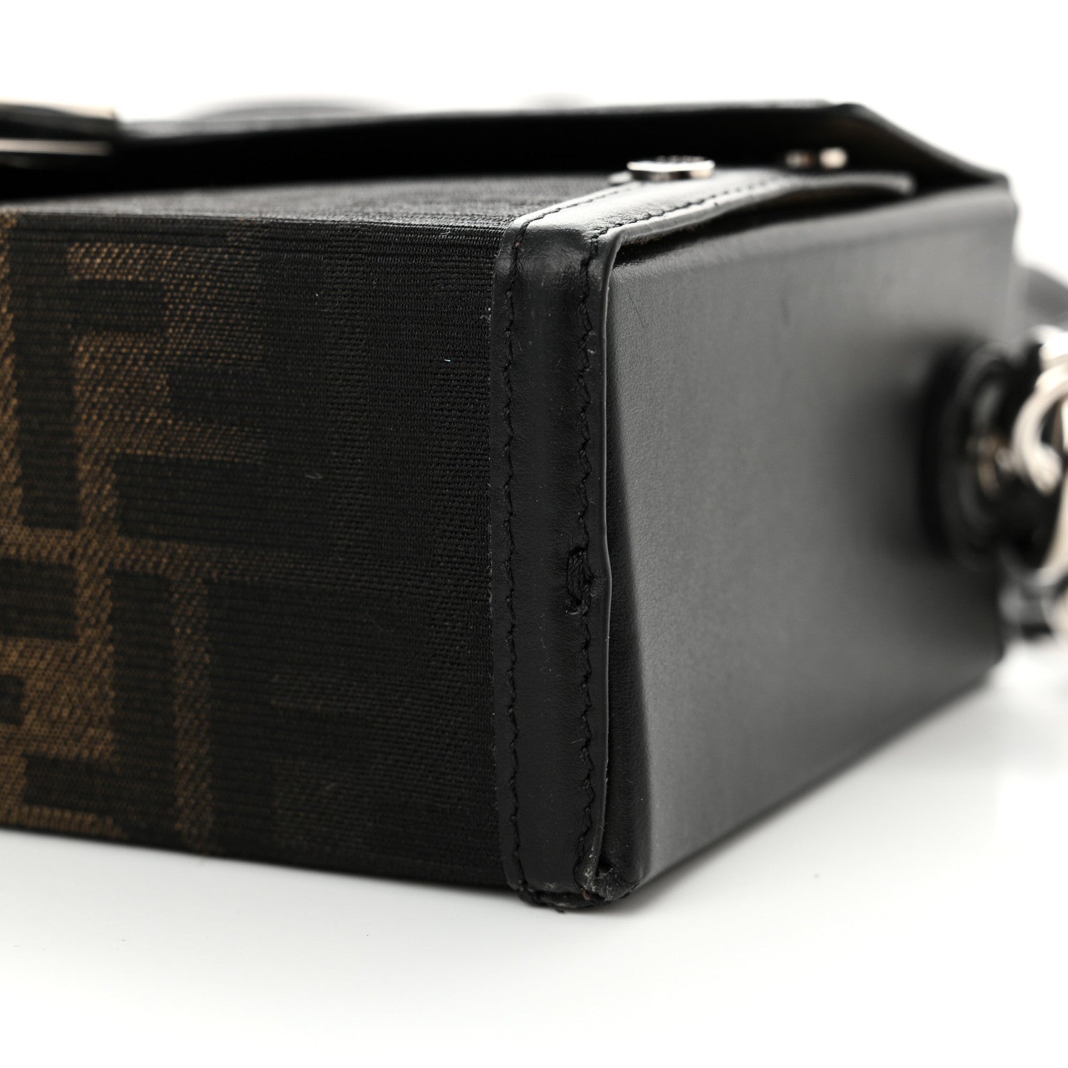 Fendi FF Eclissi Jacquard Vitello King Baguette Soft Trunk Tobacco Moro Black 10 of 12