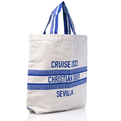Christian Dior Canvas Print Cruise Tote Ivory Blue 3 of 12