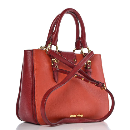 Miu Miu Goatskin Madras Shopping Tote Mandarino Rubino 4 of 10