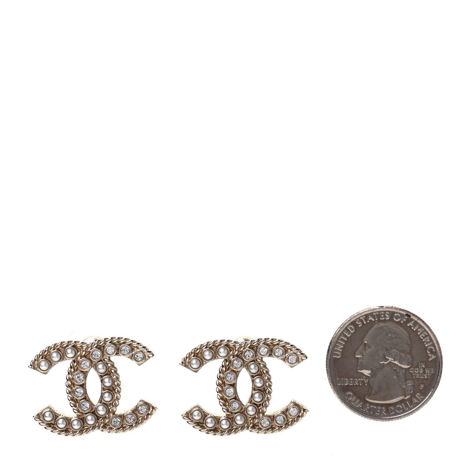Chanel Pearl Crystal April In Paris CC Earrings Light Gold 2 of 5