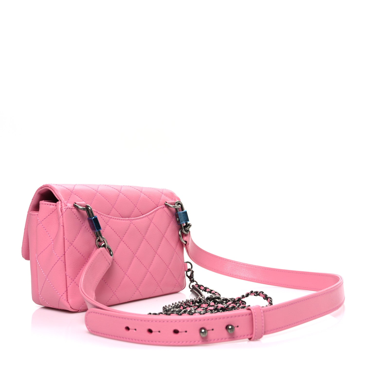 Chanel Shiny Goatskin Quilted Small Double Carry Waist Chain Flap Pink 3 of 10