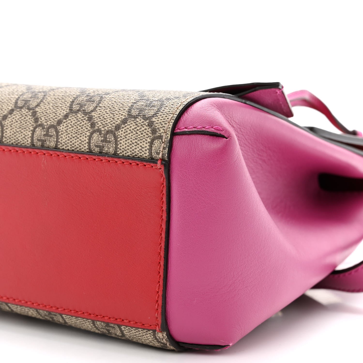 Gucci GG Supreme Monogram Calfskin Padlock Backpack Beige Hibiscus Red New Rosette 10 of 10