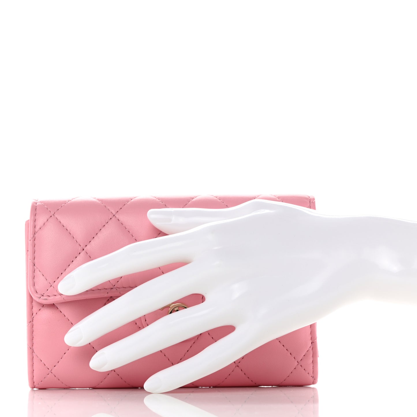 Lambskin Quilted Medium Flap Wallet Pink