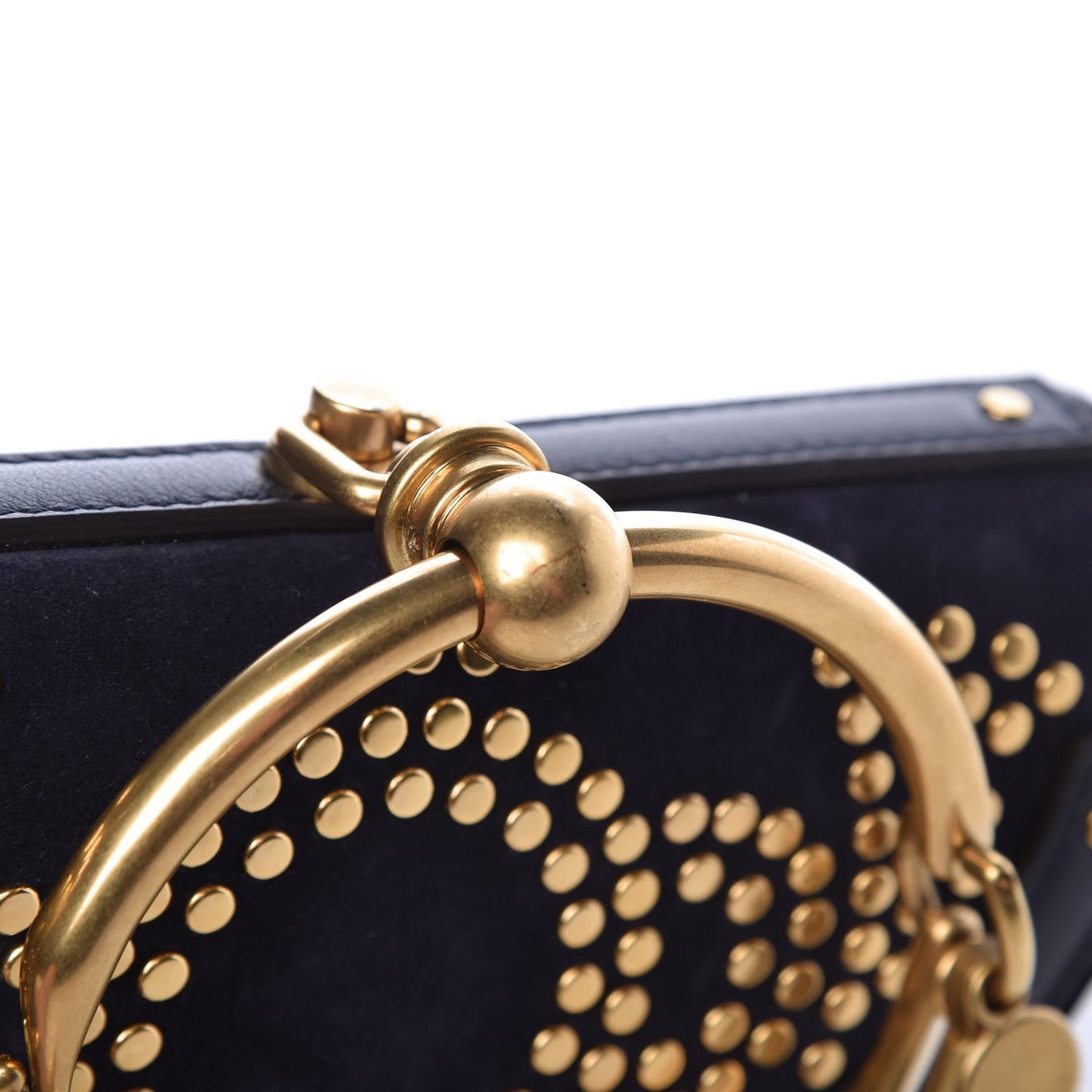 Suede Calfskin Constellation Studded Small Nile Bracelet Minaudiere Bag Full Blue