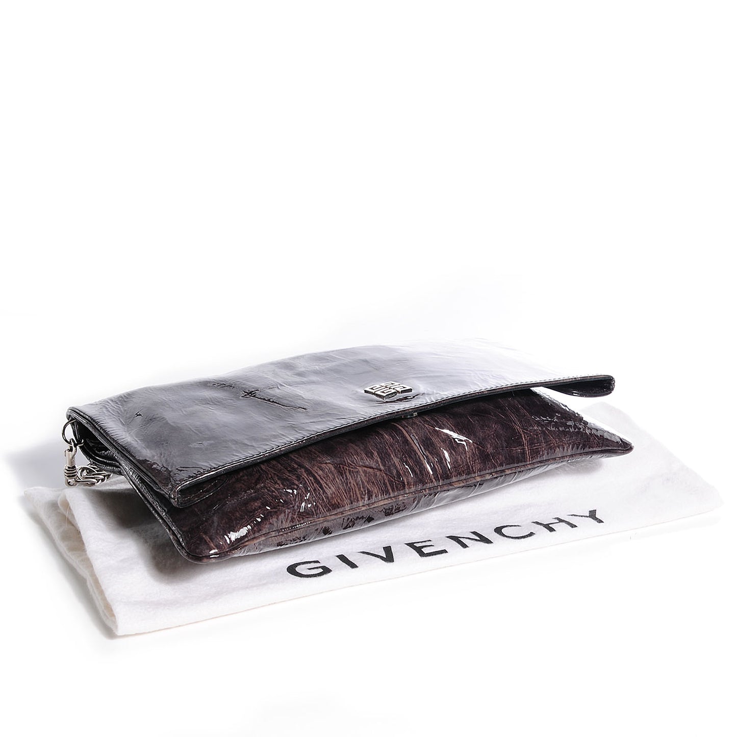 Crinkled Patent Envelope Folded Clutch Black Grey