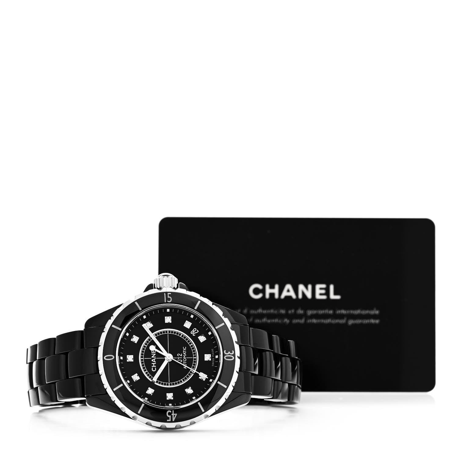 Chanel Stainless Steel Ceramic Diamond 38mm J12 Automatic Watch Black 5 of 5