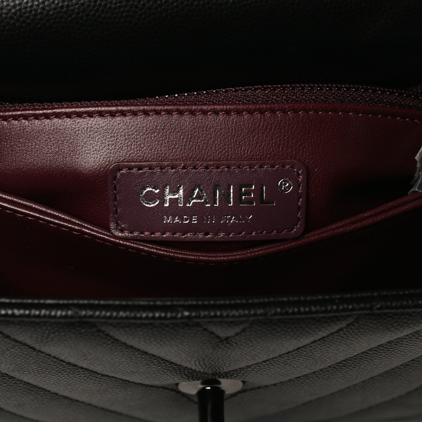 Caviar Chevron Quilted Mini Coco Handle Flap So Black