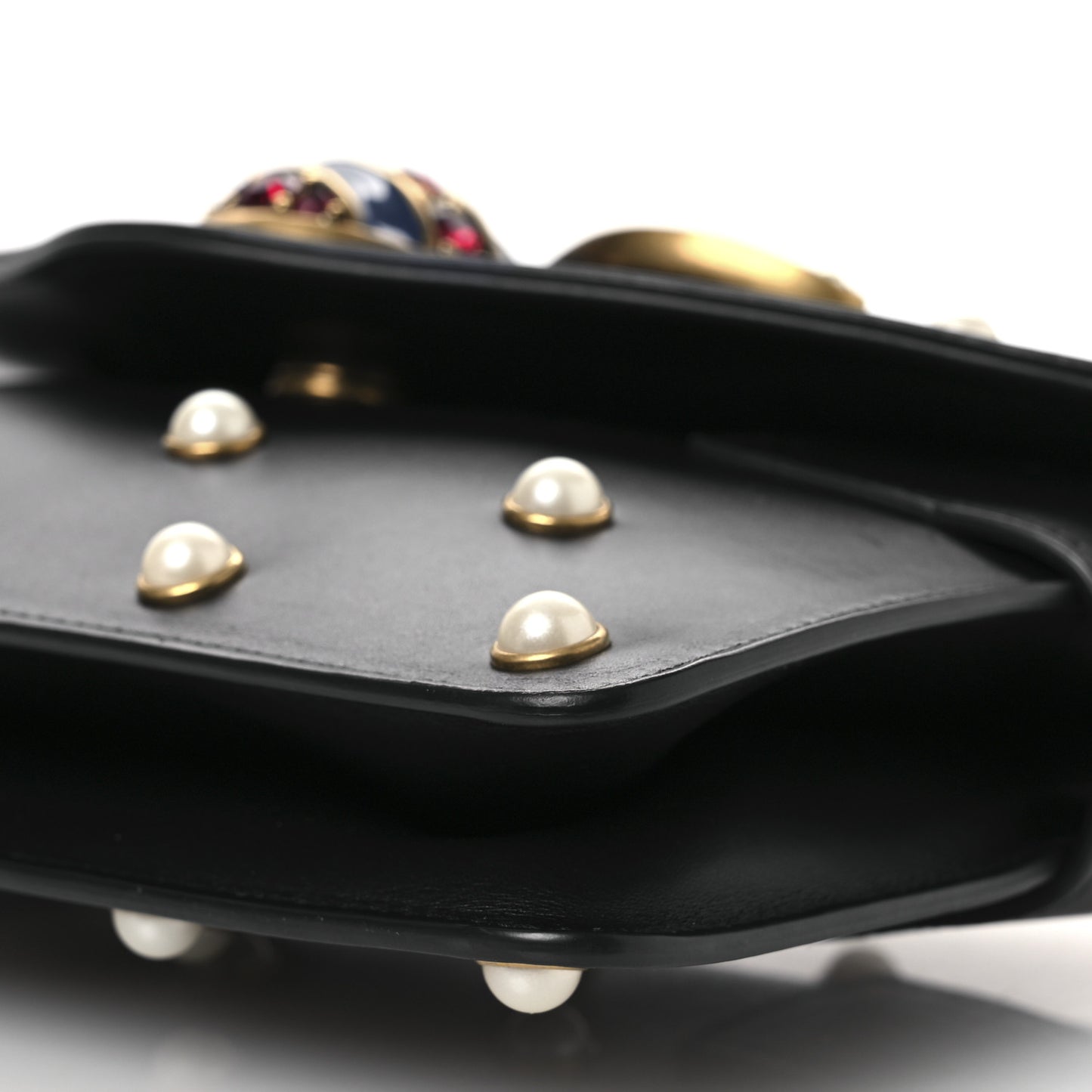Nappa Pearl Studded Mini Queen Margaret Broadway Shoulder Bag Black