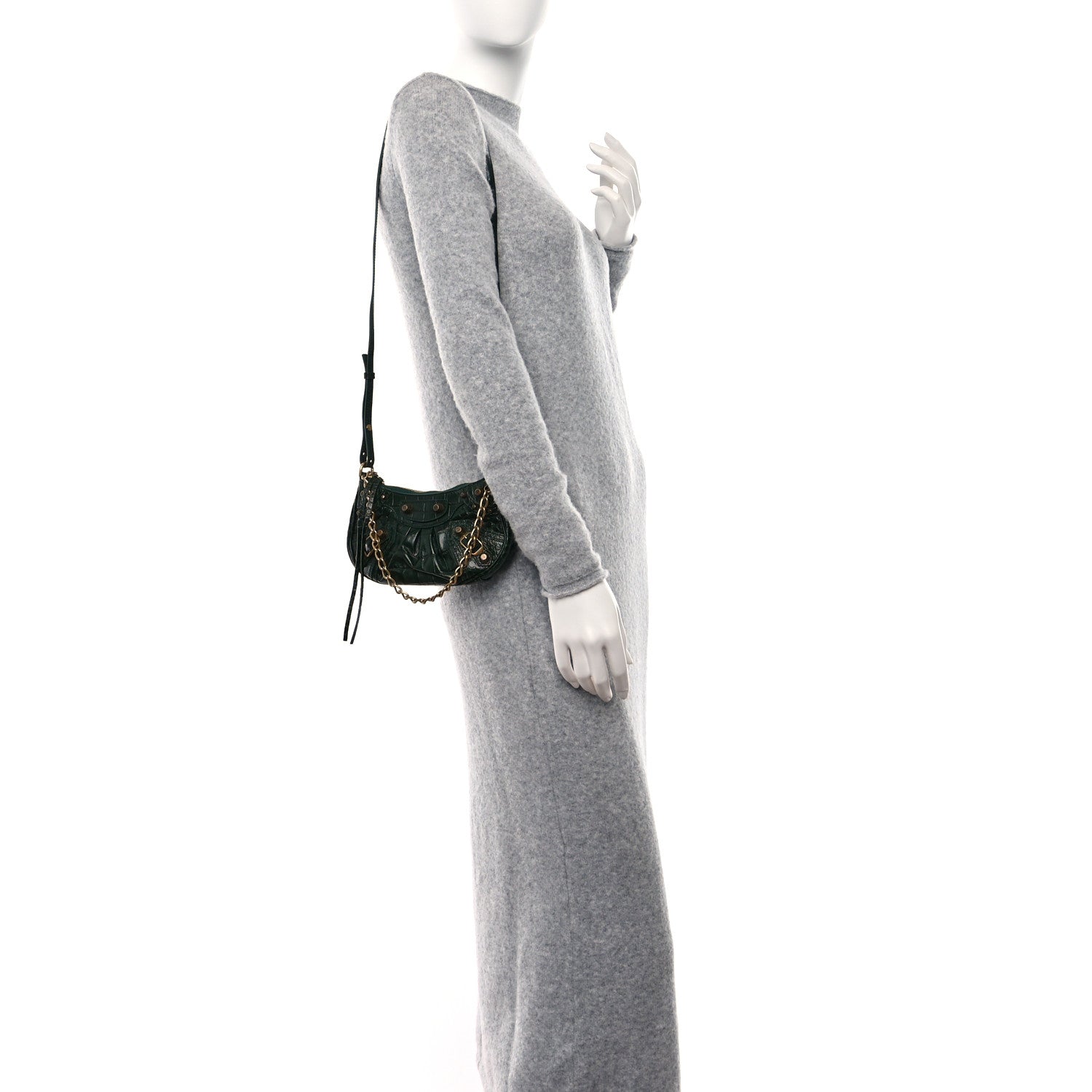 Balenciaga Extra Supple Calfskin Crocodile Embossed Mini Le Cagole Purse With Chain Forest Green 2 of 10