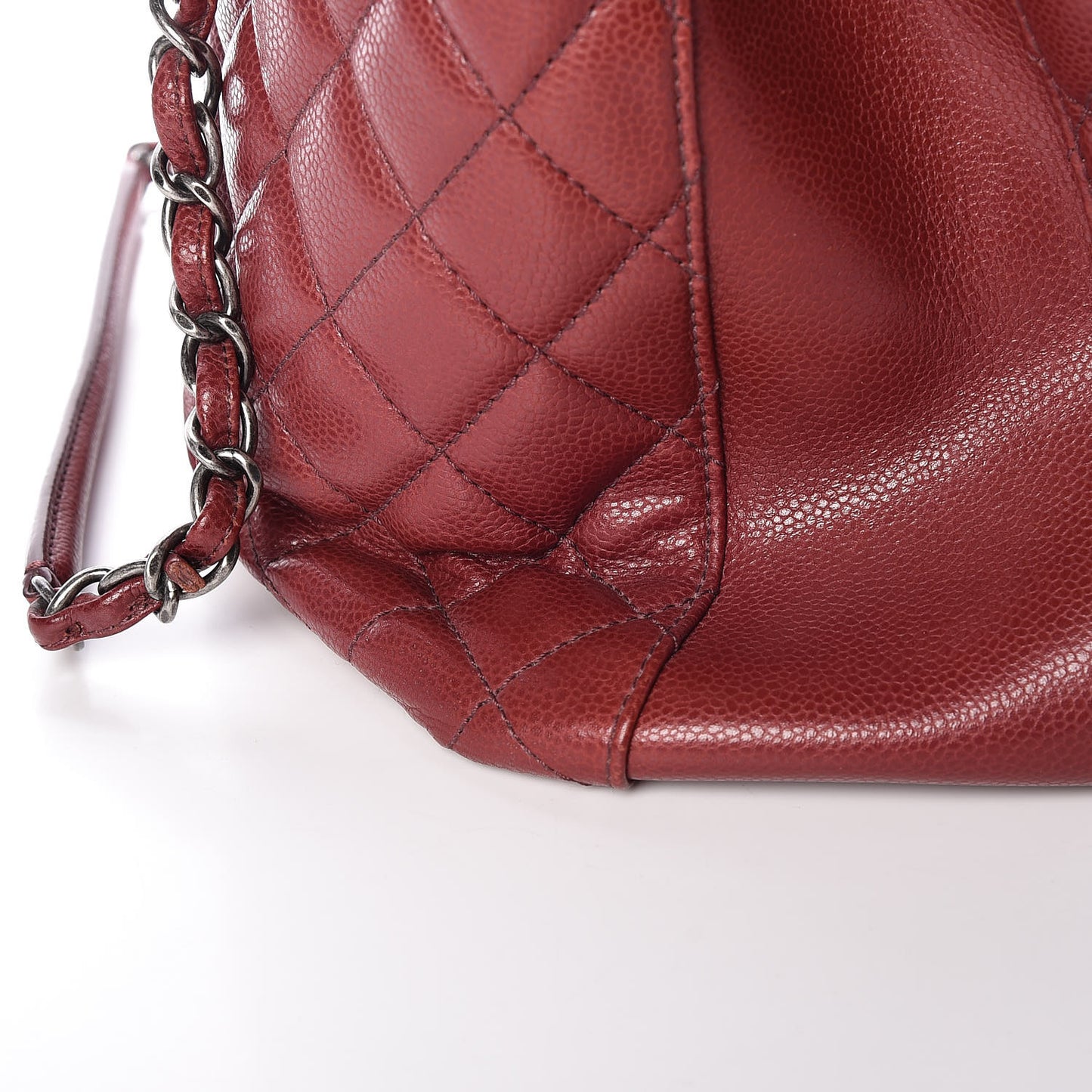 Caviar Quilted City Shopping Tote Dark Red