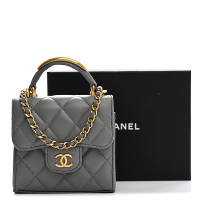 Chanel Lambskin Quilted Metal Top Handle Flap Clutch With Chain Grey 11 of 11