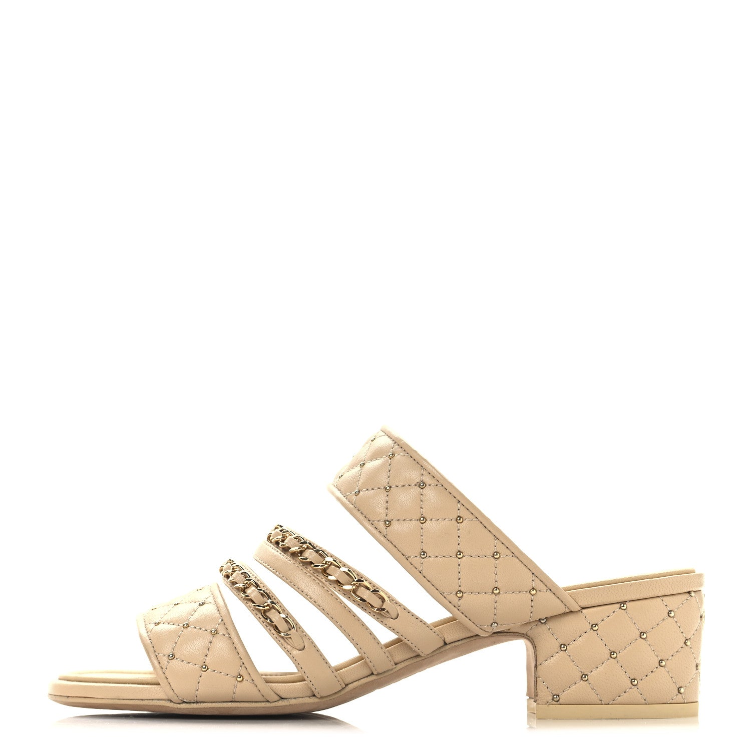Chanel Lambskin Quilted Chain Mule Sandals 38.5 Beige 1 of 9
