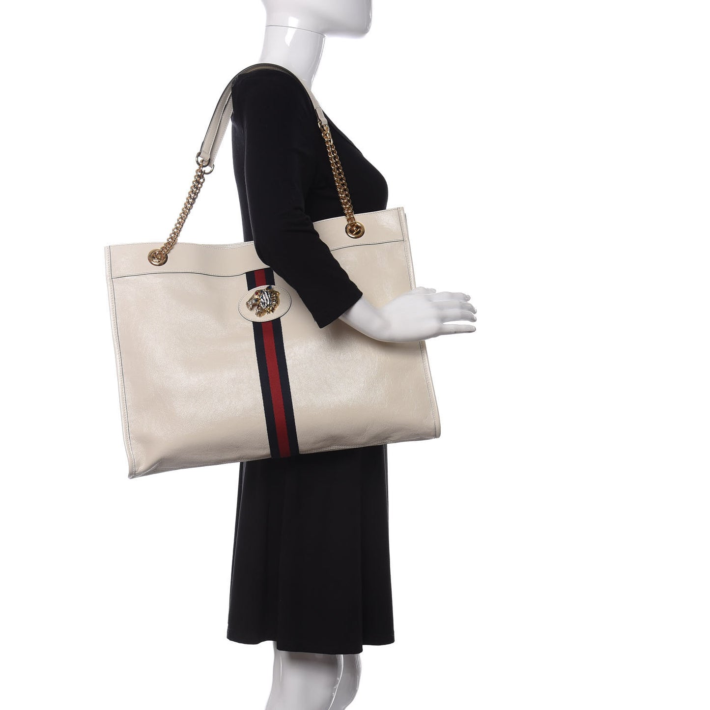 Suede Calfskin Large Rajah Chain Tote White