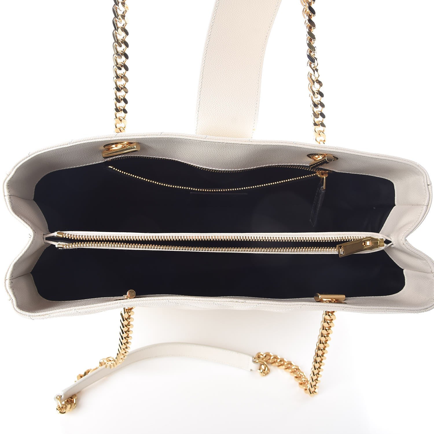 Saint Laurent Grain De Poudre Matelasse Chevron Monogram Shopping Bag White 6 of 8