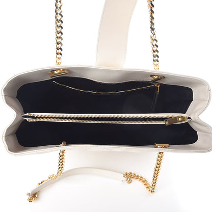 Saint Laurent Grain De Poudre Matelasse Chevron Monogram Shopping Bag White 6 of 8