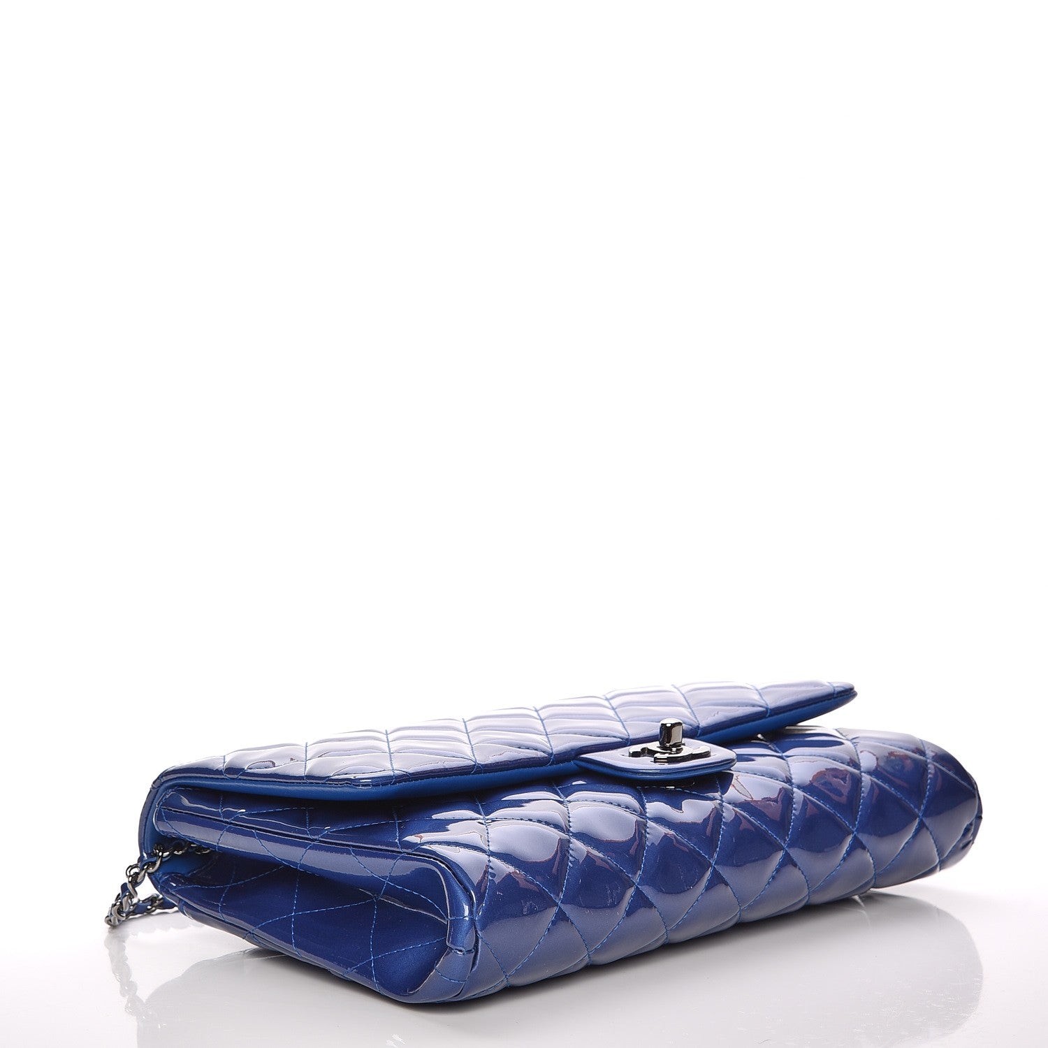 Chanel Patent Quilted Clutch with Chain Flap Blue Roi 6 of 17