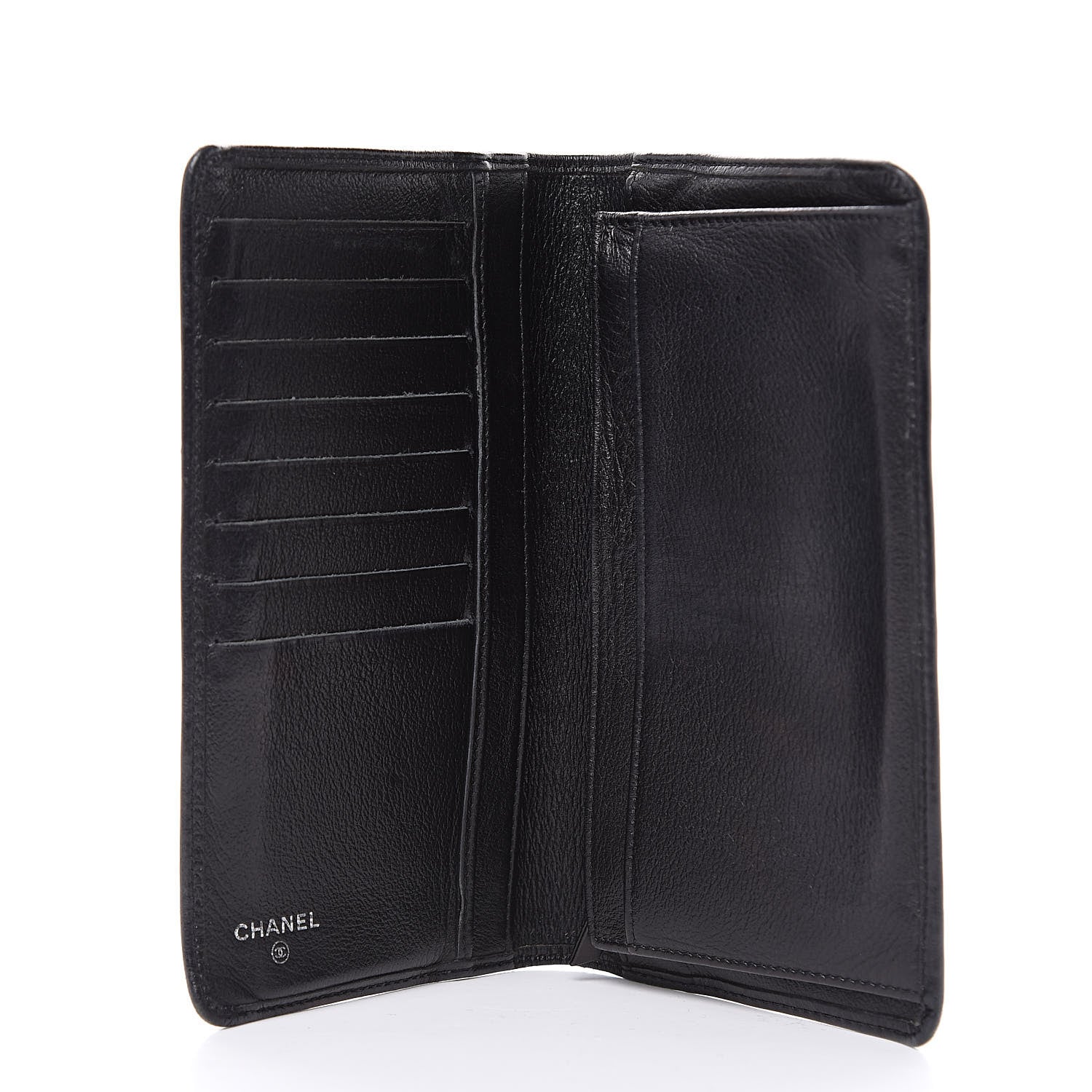 Chanel Goatskin Camellia Embossed Yen Wallet Black 5 of 11