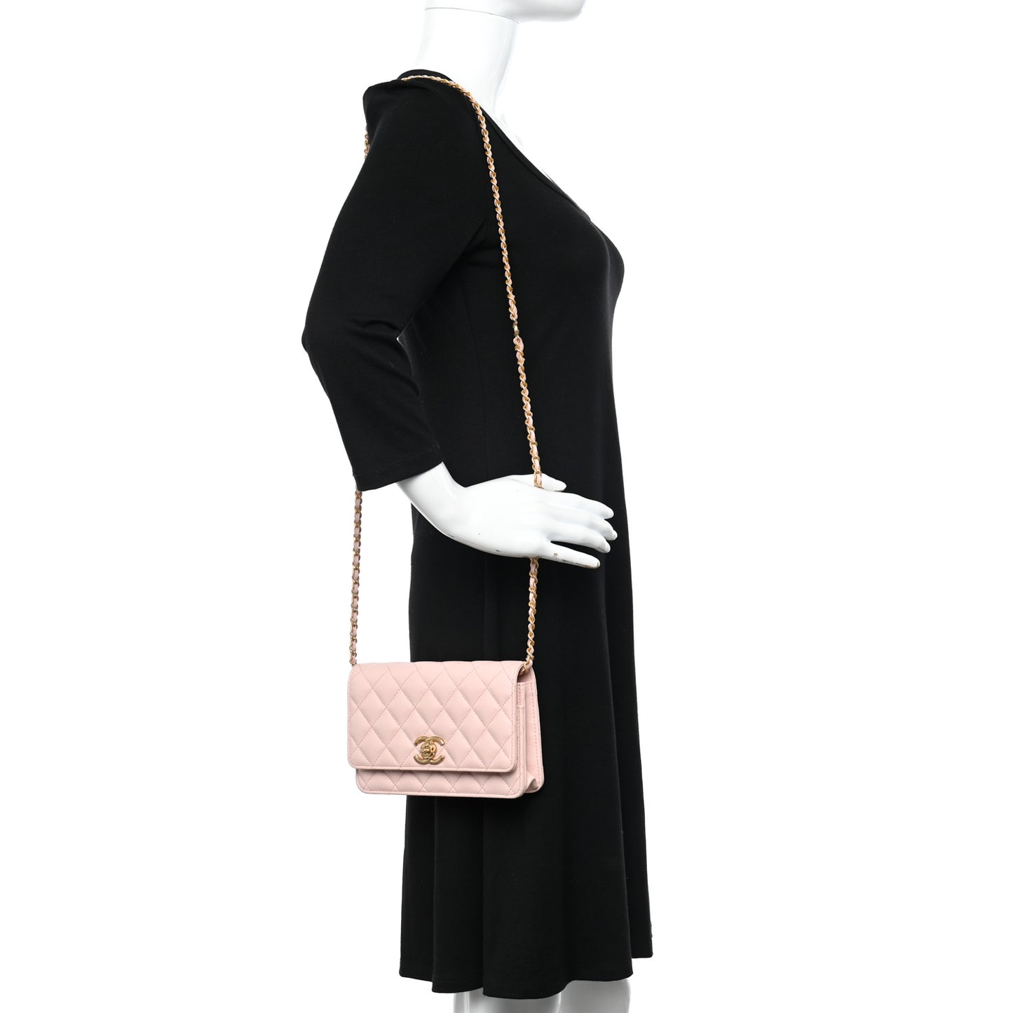 Caviar Quilted Camellia Wallet On Chain WOC Light Pink