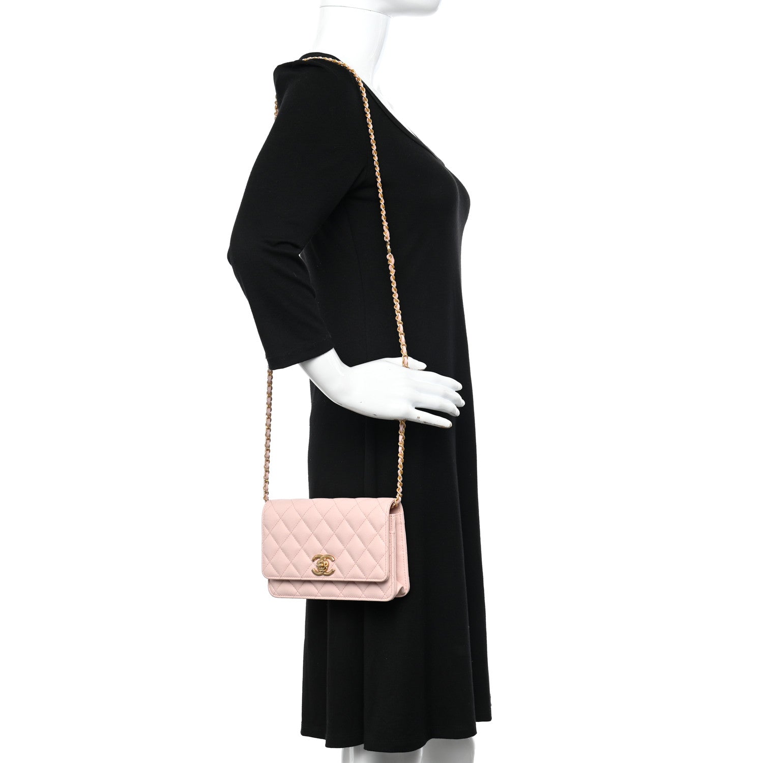 Chanel Caviar Quilted Camellia Wallet On Chain WOC Light Pink 2 of 12