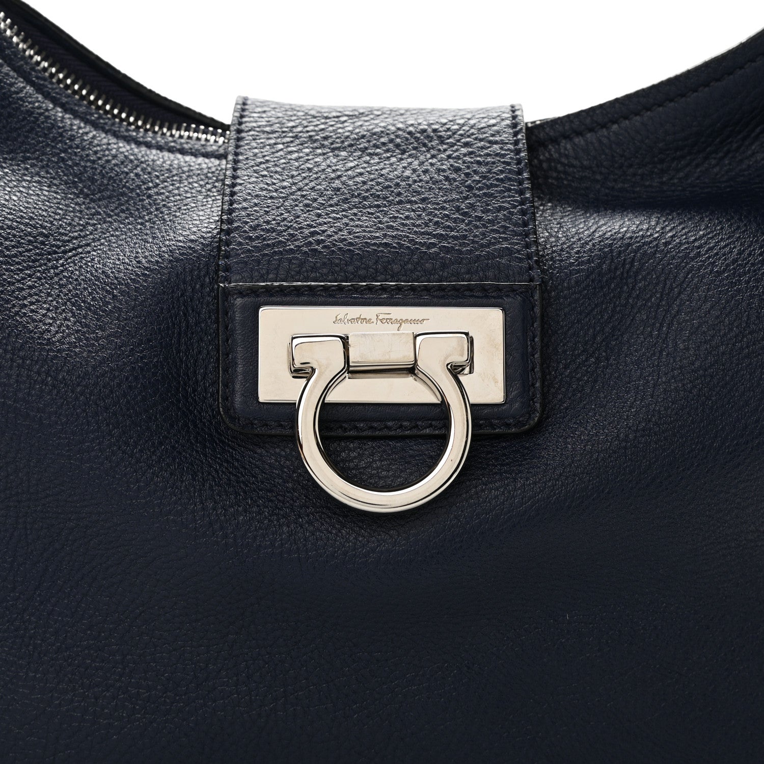 Salvatore Ferragamo Calfskin Fanisa Gancini Hobo Oxford Blue 8 of 10