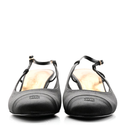 Chanel Satin Cap Toe CC Slingback Pumps 39.5 Black 2 of 9