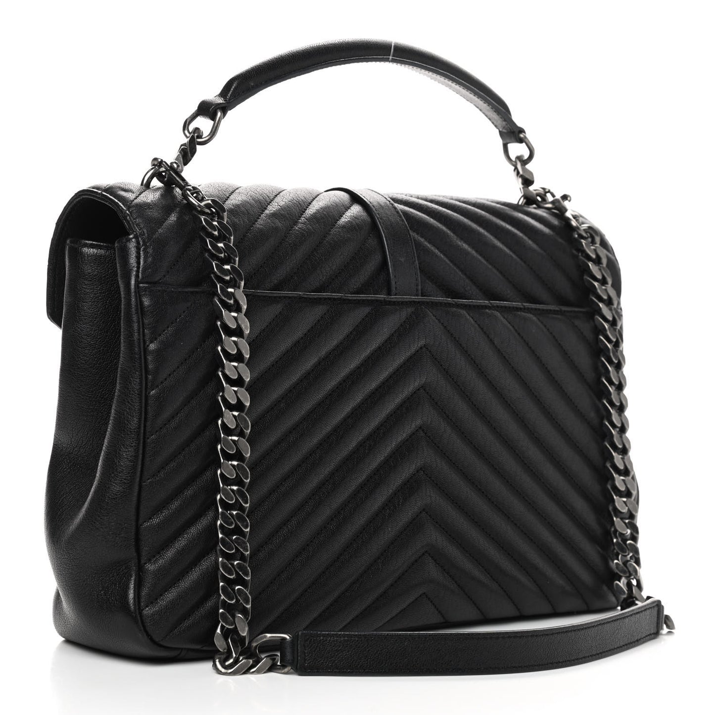 Sheepskin Matelasse Chevron Monogram Large College Satchel Black