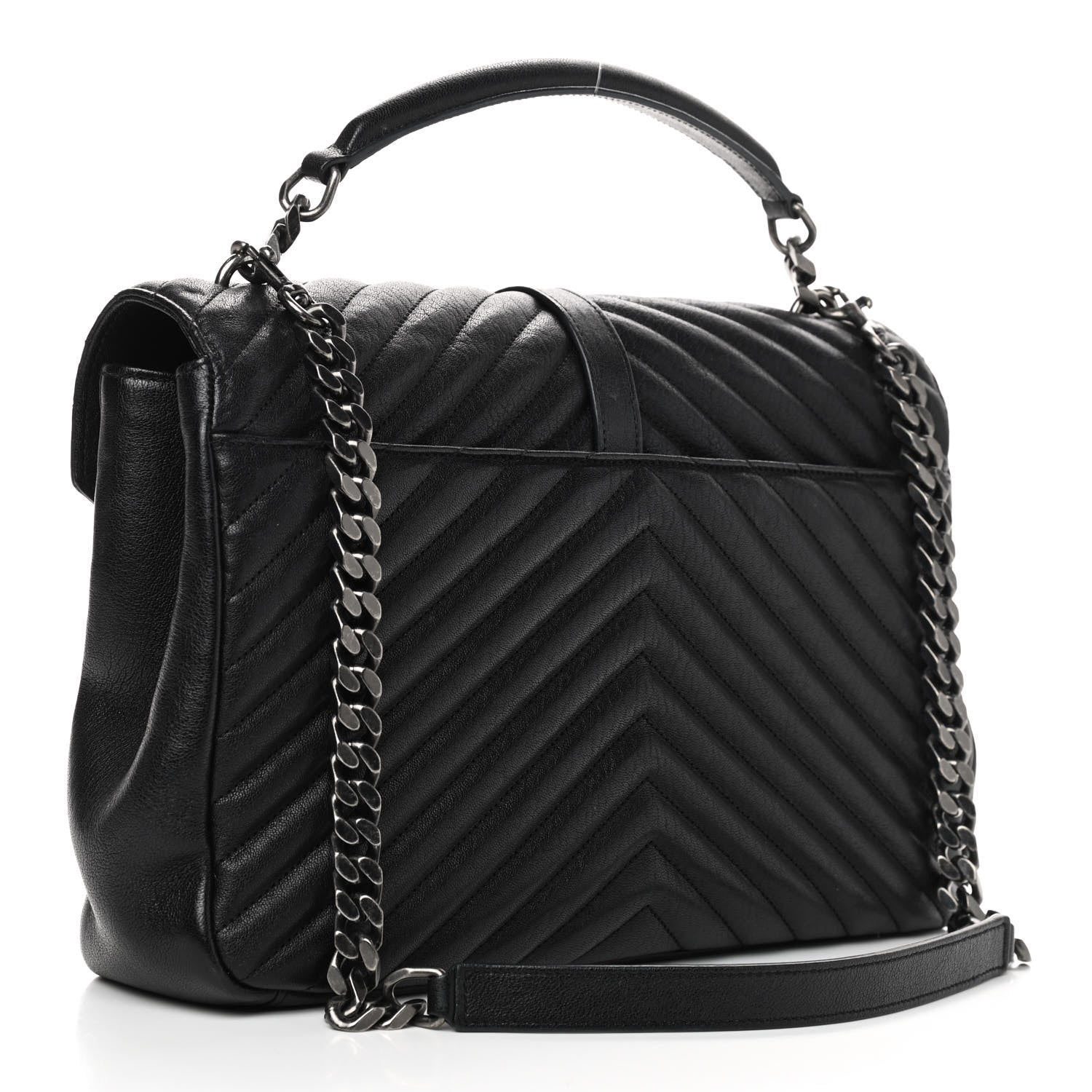 Saint Laurent Sheepskin Matelasse Chevron Monogram Large College Satchel Black 3 of 11