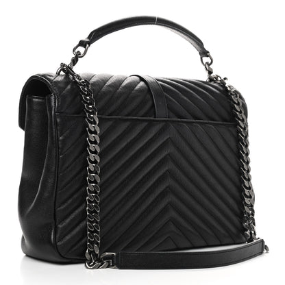 Saint Laurent Sheepskin Matelasse Chevron Monogram Large College Satchel Black 3 of 11