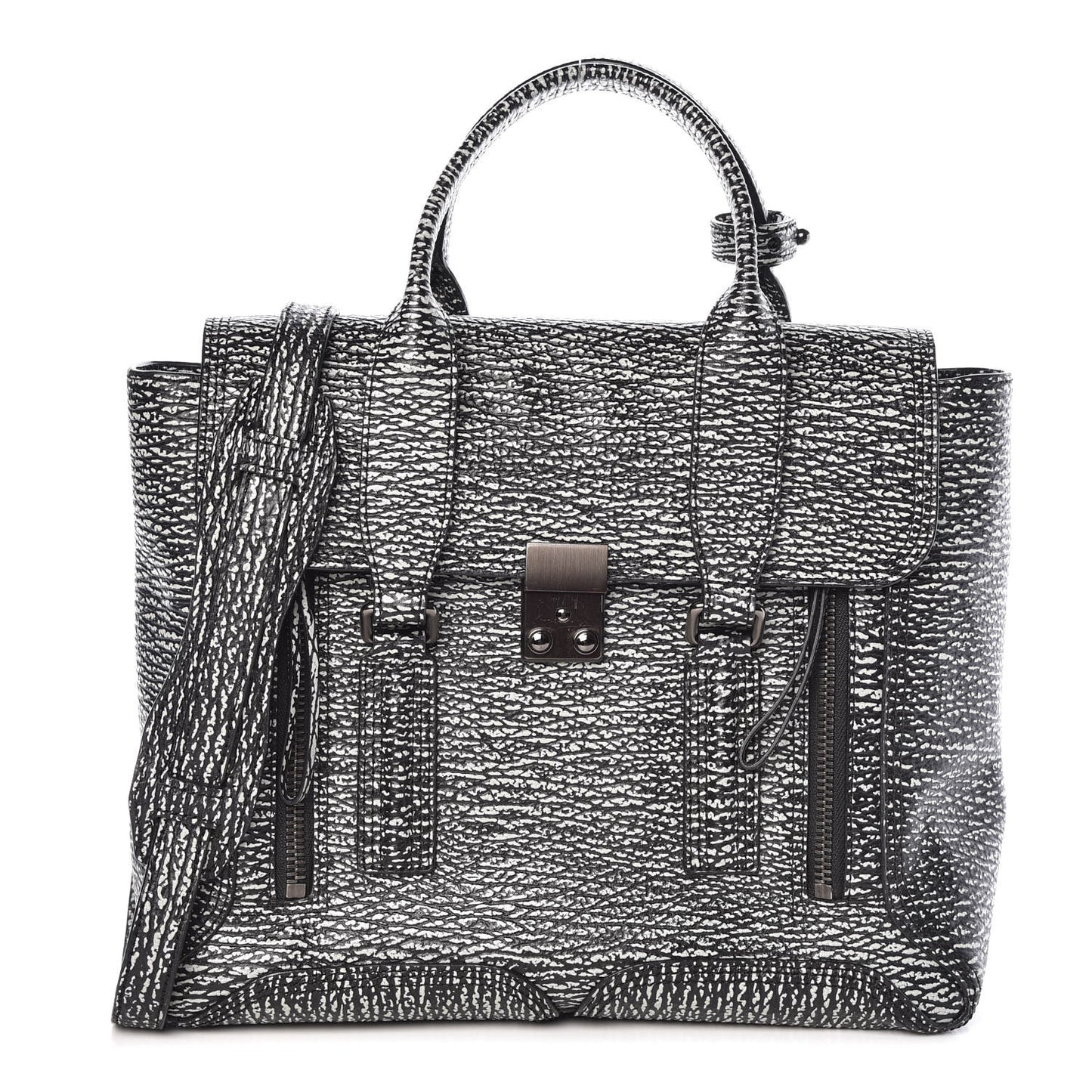 3.1 Textured Calfskin Medium Pashli Satchel Black Cream
