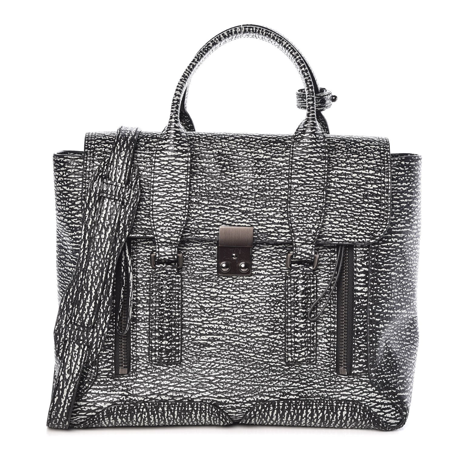 3.1 Phillip Lim 3.1 Textured Calfskin Medium Pashli Satchel Black Cream 1 of 11