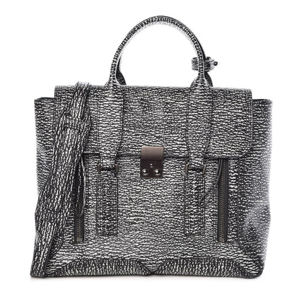 3.1 Phillip Lim 3.1 Textured Calfskin Medium Pashli Satchel Black Cream 1 of 11
