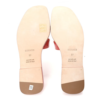Hermes Lizard Oran Sandals 37 Rouge Coccinel 3 of 10