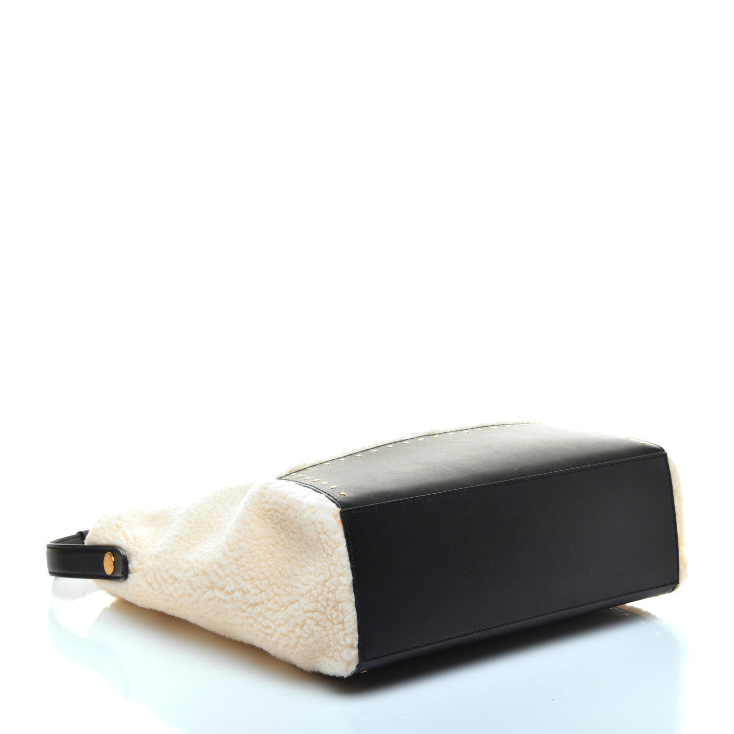 Stella McCartney Eco Alter Nappa Shearling Popper Bucket Bag Black White 4 of 8