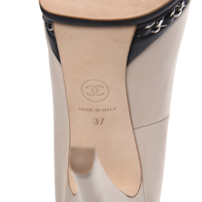 Chanel Calfskin CC Cap Toe Platform Chain Pumps 37 Beige Black 6 of 13